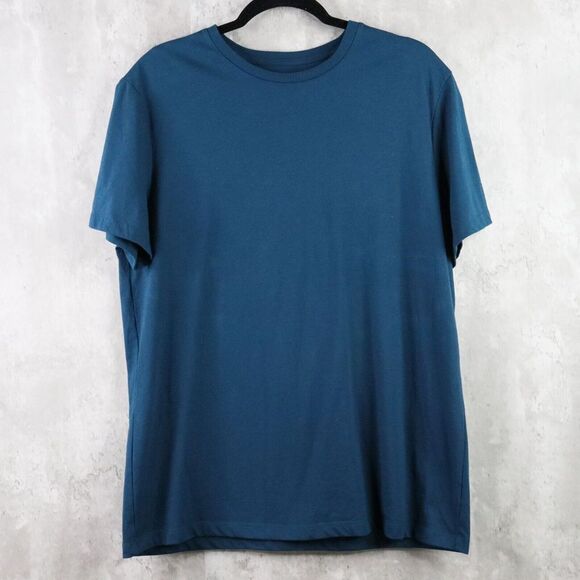 Goodfellow Tee Shirt Mens Large Teal Blue Lyndale Crew Short Sleeve Solid Cotton - Picture 1 of 5